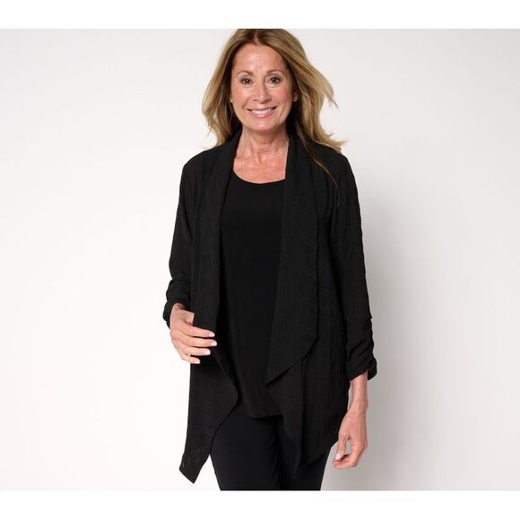 Susan Graver Women's Top Plus Sz Sweater 1X Regular Textured Woven Black A689877 - Picture 1 of 4